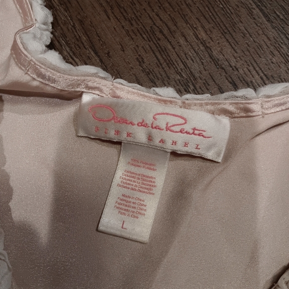 Y2k Oscar de la Renta Cream Satin Ruffle Chemise - Picture 6 of 8